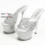 Clear Slippers Platform Outside Sandals Bling Sequined Nightclub Women Shoes Summer 2024 New Transparent Super High