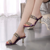 New Water Drill Sandals Women Wear Slippers With Mid-Summer Heel Fashion Crystal Anti-Skid Fishing