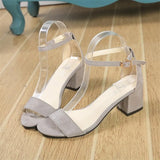 toe Suede Square heel High heel White sandals women 2019 summer shoes woman Fashion Buckle Strap Ankle Strap female