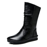 2021 Women's Boots Autumn Leather Handmade Retro Flat Boots Flat Shoes Genuine Leather Boots for