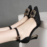 Breakj Spring And Summer New Sharp-Headed Drill High Heels Fine Heel Back Empty Sandals Ladies Casual Sandals Large