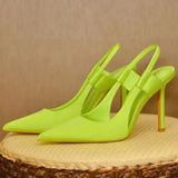 2022 Elegant Silk Slingback Pumps Women Sexy Pointed Toe Thin High Heels Shoes Woman Slip on Party Dress Shoes