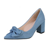 Breakj High Heels Ladies Fashion Single Shoes Coarse Heel Small Fragrant Wind New Bow Large Size Shoes