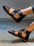 One Belt Sandals Women Summer 2022 Girl Sexy Cotton Fabric Zipper Gradiator Open-Toe Flat Rubber Outsole Shoes Size