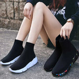 For Women Vulcanized Shoes Female Socks Shoes Trainers Women Slip-on Stretch Platform Shoes Black Sneaker