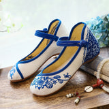 Breakj Style Embroidered Cloth Shoes Low Heel Plate Buckle Women's Single Shoes Dance Shoes Beef Tendon Sole Cloth