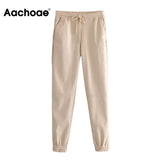 Lady Full Length Pu Leather Pants Drawstring Sports Style Long Sweatpants Women Baggy Casual Pencil Pants Pantalon