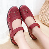 Shoes Women PU Leather Flat Shoes Retro Female Ballet Flat Shoes Spring Ladies Velcro Hollow-out Loafers Women