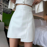 Leather Mini Skirt Women Skirts High Waist Irregular Short Women's Skirts 2021 Autumn Winter New Thin A-line Skirt Bag