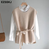 spring autumn oversize sash Sweater vest Women Sleeveless pollover casual o-neck Sweater female knit Jumpers