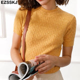 spring knit T Shirt Short Sleeve Women summer loose o-neck T Shirt chic solid color Basic t-shirt Tee Shirt Female