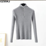 Zipper Sweater Women Turtleneck Solid spring autumn female Knitted sweater Pullovers long Sleeve chic Soft Jumper