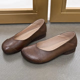 Women Mother Female Ladies Genuine Leather Shoes Flats Loafers Non Slip On Retro Ballerina National Moccasins Round