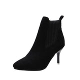 Women Boots Knitted Elastic Short Boots Flock Pointed Fashion Winter Booties Woman Slip on High Heels Women Ankle