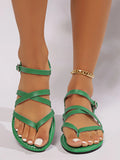 Breakj Women's Sandals Large Size 2025 New Clip Toe Retro Buckle Flat Bottom Cross With Beach Women's Shoes