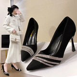 High Heels, Women's Tips, Fall 2023, New Fashion Water Drill, Shallow Single Shoes, Black Workplace Women's