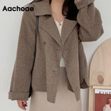 2021 New Fashion Women Elegant Double Breasted Long Sleeve Wool Coats Autumn Winter Chic Casual Solid Color