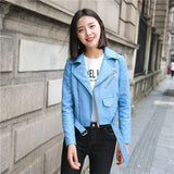 Pu Leather Jacket Women Fashion Bright Colors Black Motorcycle Coat Short Faux Leather Biker Jacket Soft Jacket