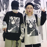 Harajuku Sweatshirt Women Patchwork Unisex Pullovers Japanese Anime Print Comics Jumpers Fake 2 Pieces Woman