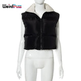 Puss Puffer Bubble Jacket Vest Women Padded Thick Zipper Coat Tank Top Turtleneck Winter Warm Short Tops Casual