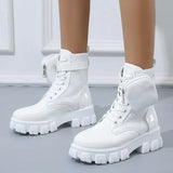 and Winter New Women's Motorcycle Boots Pocket and Ankle Boots Design 2022 Wedge Heel Thick Bottom British Fashion