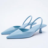 Shoe Fashion Pointed Crystal Square Buckle Women Shoes PU Leather Luxury Low-heeled Female Shoes Sandals Women2021
