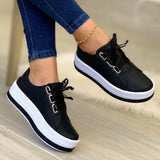 Shoes Casual Sneakers for Women Round Toe Platform Shoes Lace Up Tennis Female Vulcanized Shoes Solid Color Ladies