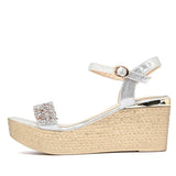 Sandals Espadrilles Platform 2023 Women's Clogs Wedge Suit Female Beige Heel Shoe Thick Square Toe Buckle Strap