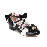 Women Lolita Mary Jane Shoes Cross-Tied Rockabilly Lace Pumps with Bow Girls Princess Japanese Gothic Cosplay Casual Party