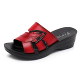 Slippers Shoes Genuine Leather Casual Slides Women Summer Shoes Retro Solid Mother Shoes Wedges Flip