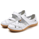 Breakj Women's Sandals Large-Size Hollow Hole Shoes Cow Skin Bean Shoes Mother Shoes Women Singles Shoes Nurse Small White