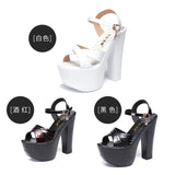 Heel Sandals Thick-Soled Catwalk Shoes Super High Heel Waterproof Platform 15Cm Nightclub Women's Shoes Large Size Hate Banquet