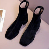 Head With Suede Boots, Spring And Autumn Style Elastic Thin Boots, Thick Heels, Single Boots, Gray Apricot Martin