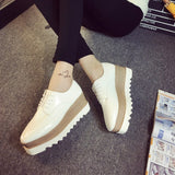 Spring Casual Solid Flat Women Shoes Patent Leather Lace-Up Loafers Flat Platforms British Style Ladies
