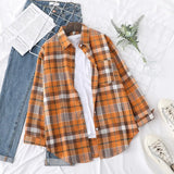 New Long Sleeve Loose Casual Womens Plaid Shirt Fine Fresh College Style Design Blouses And Tops Female Checked