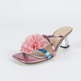 Breakj Selling Women High Heels Three-Dimensional Pink Rose Mirror Lizard Square Head Wine Glass And