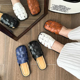 Half Slipper Female 2024 Summer New Retro Woven Hollow-Out Sandals Platform With A Foot Pedal Lazy
