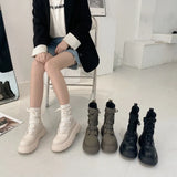 New Retro British Style Fashion Lace Elastic Boots Women All-match Thick-soled