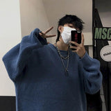 Couple Male Harajuku Retro Trend Thick Line Sweater Solid Color Loose Oversize Top Autumn Winter Oversized