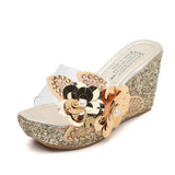 2022 Summer New Wedges Sandals Women Sexy Crystal Transparent High Heels PVC Slippers String Bead Slippers Fashion