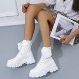 Boots Shoes Female Autumn Pocket Ankle Boots Design Thick Bottom Round Toe Lace Up British Fashion Plus Size 2021