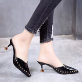 Version Slippers 2024 Summer New Pointed Riveted Stilettos Fashion One-Word Slippers Women's Head