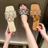 Breakj Version Of Waterdiamond Type Flat Bottom Slippers Female Women Flat Slippers Square Head One Foot Pedal