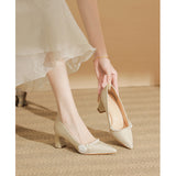 Breakj Pearl Coarse Heel High Heels Design A Sense Of Niche Temperament Dentstiness Head Dress Bridesmaid Shoes Light