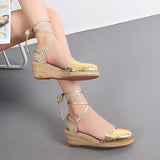 Women Wedges Sandals Ankle Strap Woman Espadrilles Narrow Band Closed Toe Female Summer Shoes Ladies Platform Sandal New
