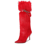 Breakj Boots New High Heel Boots Pointed Niche Metal Chain Pedal Stiletto Shoes Large Size Boots