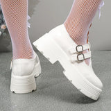 Platform Mary Jane Shoes Women Patent Leather Double Buckle Strap Pumps Woman Black White Thick High Heels Lolita