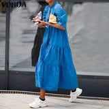 Women's Summer Dress Bohemian Sundress 2022 VONDA Vintage Lantern Sleeve Swing Party Long Dress Casual Robe