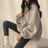 Women Hoodie Harajuku Loose Oversized Solid Color Top Half Zip Up Sweatshirt Female Casual Long Sleeve Pocket Hooded Coats