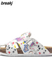 2023 New Summer Buckle Cork Slipper Casual Women Mixed Color Beach Outside Non-slip Closed Toe Cut-outs Slides